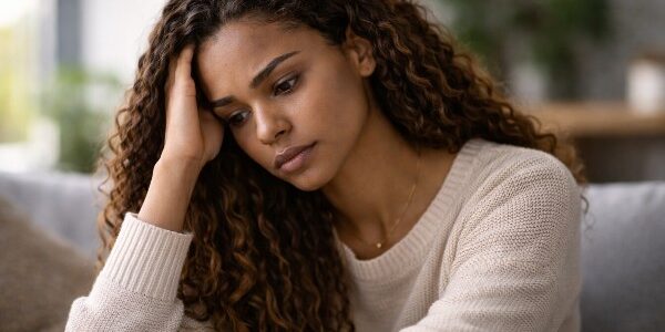 divorce Woman looking sad sitting on her sofa